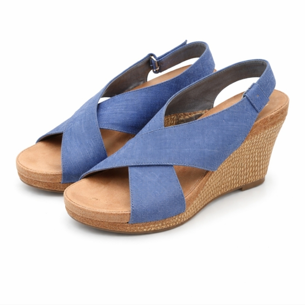 AEROSOLES Blue Crisscross Wedge Sandals
